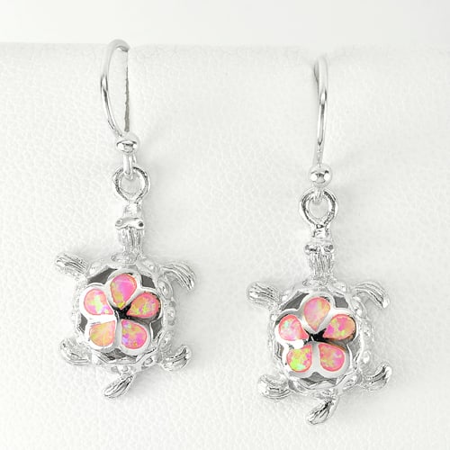925 Sterling Silver Earrings Jewelry with Multi Color Created Opal 4.03 Grams Turtle Design (1 of 3)