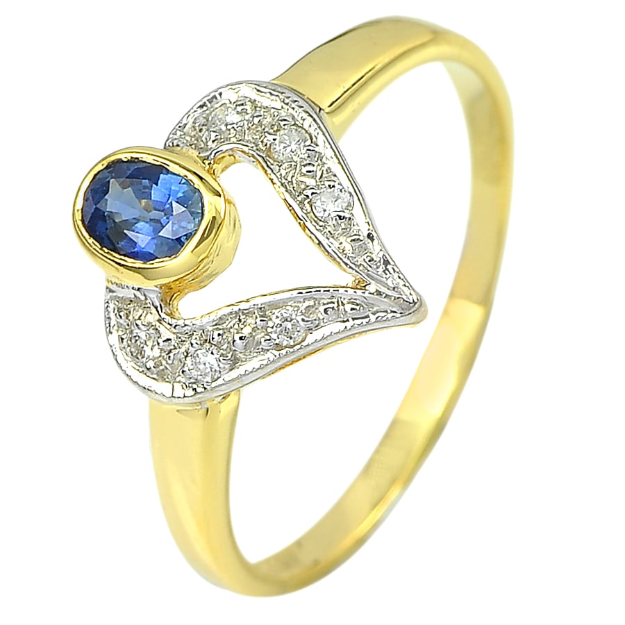 Natural Blue Sapphire 0.89 Ct. and Diamond 14K Yellow Gold Ring Jewelry 2.00 G. Size 7 (1 of 3)