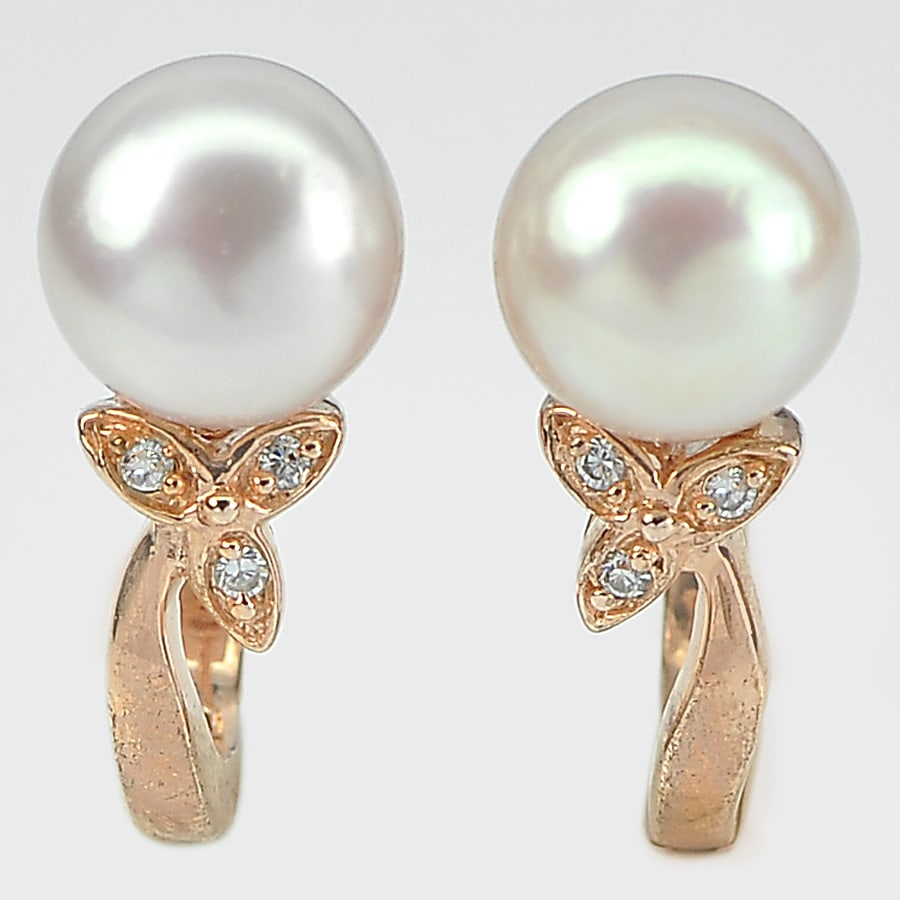 Natural Pearl 925 Sterling Silver Earrings Jewelry Rose Gold Plated 5.12 G. (1 of 3)