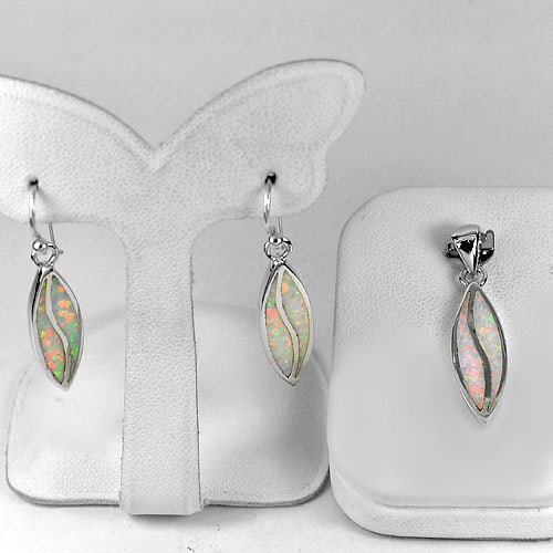 925 Sterling Silver Jewelry Sets Pendant And Earrings with Created Opal  7.71 Grams (1 of 3)