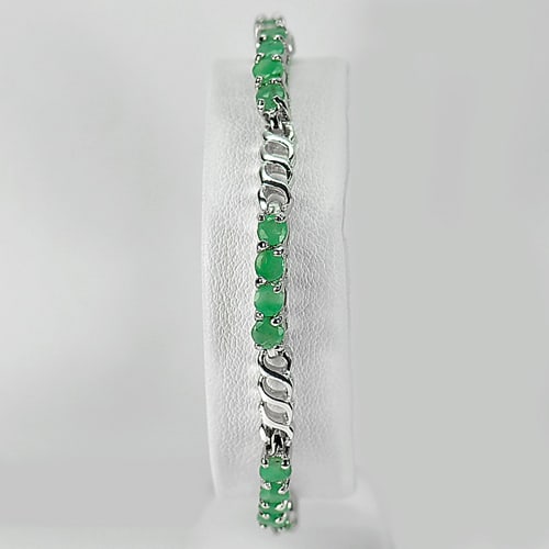 Natural Green Emerald 925 Sterling Silver Bracelet Jewelry 10.11 G. Length 7 Inch. (1 of 3)