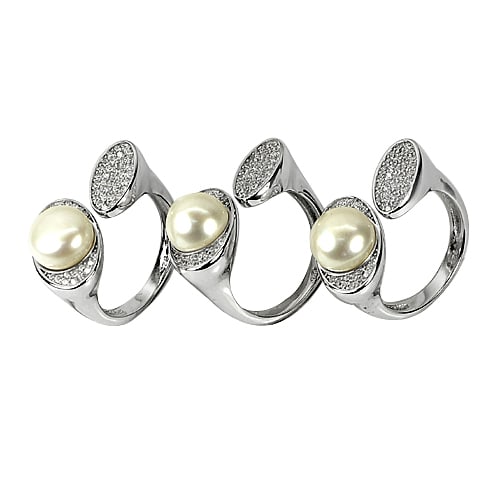 Natural White Pearl 925 Sterling Silver Ring Jewelry 18.60 Grams 3 Pcs Size 7 (1 of 3)