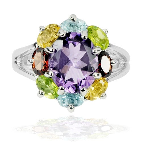 Natural Amethyst Topaz Peridot Garnet 925 Sterling Silver Ring Jewelry Size 7 (1 of 3)