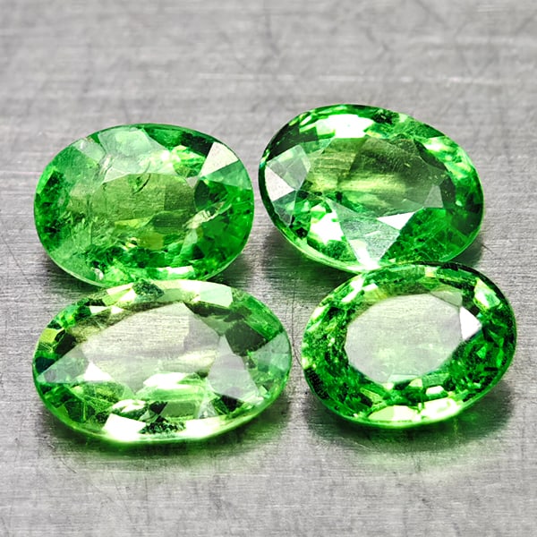 Natural Green Tsavorite Garnet 0.86 Ct. 4 Pcs Oval Shape 4.8 x 3.1 Mm Gemstones From Tanzania: Product ID: 803005001 Product Name: Natural Tsavorite Weight: 0.86 CT. Size: 4.8 x 3.1 x 1.7 MM. Shape: Oval Color: Green Clarity:VSI Luster: Very Good Gems Origin: Tanzania Treatment: Unheated Crysta
