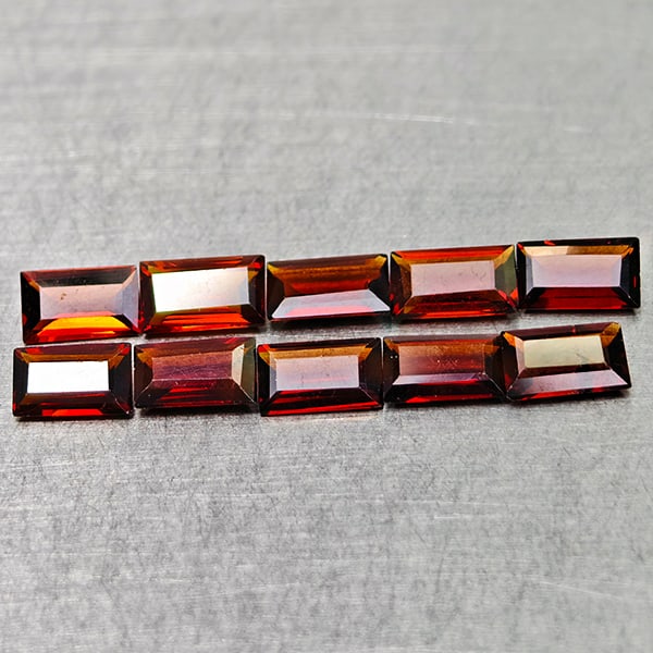 Natural Orangish Red Garnet 2.70 Ct. 10 Pcs Baguette Shape 5 x 2.5 Mm Gemstones From Tanzania: Product ID: 802936527 Product Name: Natural Red Garnet Weight: 2.70 CT. Size: 5 x 2.5 x 2 MM. Shape: Baguette Color: Orangish Red Clarity:VSI Luster: Very Good Gems Origin: Tanzania Treatment: Unheate