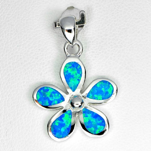 925 Sterling Silver Pendant Jewelry 2.81 G. Multi Color Blue Opal Created Flower Design (1 of 3)