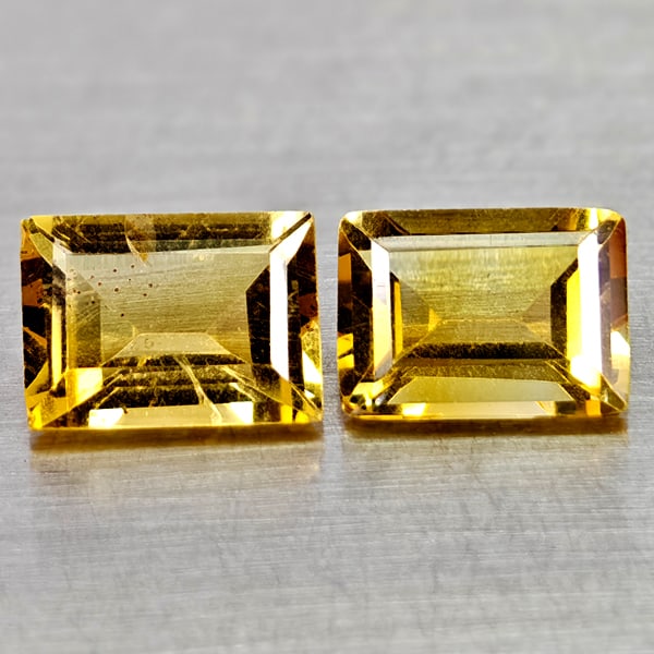 Natural Yellow Citrine 2.67 Ct. 2 Pcs Clean Baguette Shape 8.2 x 6 Mm Gemstone From Brazil: Product ID: 801815069 Product Name: Natural Citrine Weight: 2.67 CT. Size: 8.2 x 6 x 3.9 MM. Shape: Baguette Color: Yellow Clarity:VSI Luster: Good Gems Origin: Brazil Treatment: Unheated Crystal Stru