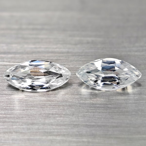 Natural White Zircon 1.60 Ct. 2 Pcs. Marquise Shape 8.2 x 4 Mm Gemstones From Cambodia (1 of 3)