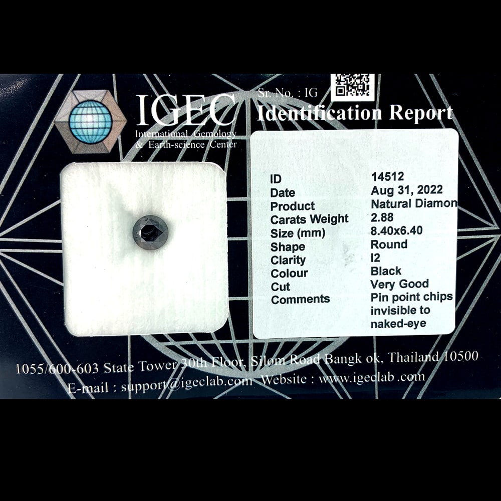 Natural Black Diamond 2.88 Ct. Round Brilliant Cut 8.40 x 6.40 Mm. From Belgium (1 of 3)