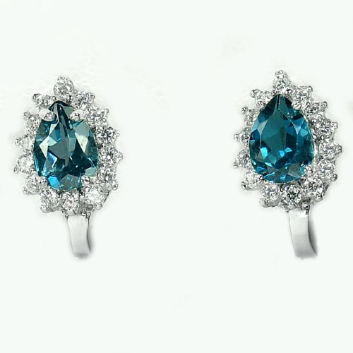 Natural London Blue Topaz 925 Sterling Silver Earrings Jewelry 3.26 G.: Product ID: 281020080 Product Name: Natural Fashion Jewelry Weight: 3.26 CT. Size: 13 x 9 Mm. Shape: Pear Color: Blue Clarity:VSI Luster: Good Gems Origin: Thailand Treatment: Treated Crystal Structur