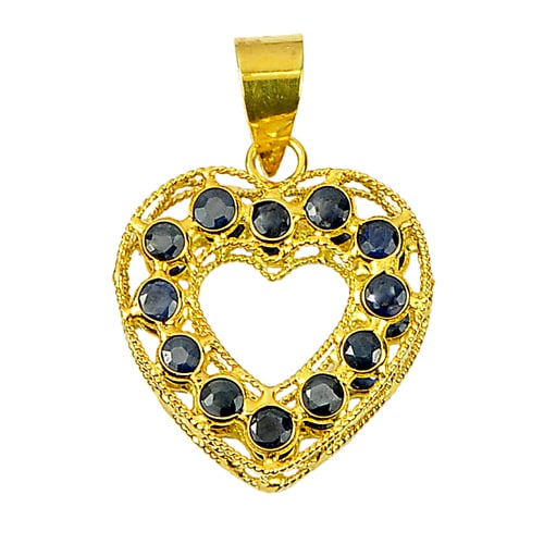Natural Blue Sapphire 18K Yellow Gold Heart Pendant Jewelry 1.04 Ct. (1 of 3)