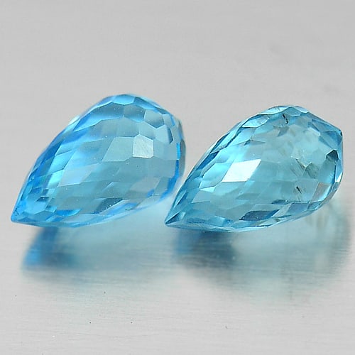 Natural Blue Topaz 1.83 Ct. Pair Briolette Cut 6.3 x 4.2 Mm. Gemstones From Brazil (1 of 3)