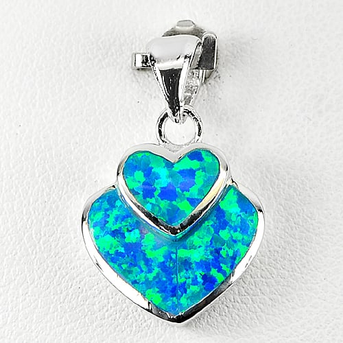 3.58 Grams Created Multi Color Blue Opal Real 925 Sterling Silver Attractive Pendant (1 of 3)