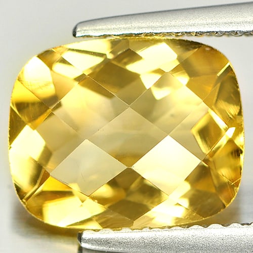 Natural Yellow Citrine 2.53 Ct. Cushion Checkerboard 10.1 x 8.2 Mm. Gemstone From Brazil: Product ID: 801812841 Product Name: Natural Citrine Weight: 2.53 CT. Size: 10.1 x 8.2 x 5.1 MM. Shape: Cushion Checkerboard Color: Yellow Clarity:IF Luster: Good Gems Origin: Brazil Treatment: Unheate