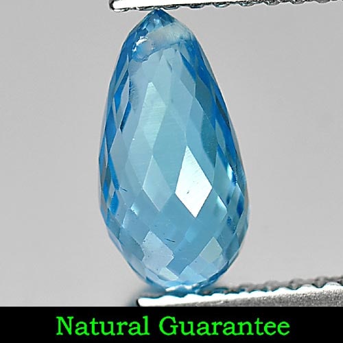 Natural Swiss Blue Topaz 1.99 Ct. Briolette with Drilled Cut 9.6 x 5 Mm Gemstone From Brazil: Product ID: 807164680 Product Name: Natural Blue Topaz Weight: 1.99 CT. Size: 9.6 x 5 x 5 MM. Shape: Briolette with Drilled Color: Swiss Blue Clarity:VSI Luster: Good Gems Origin: Brazil Treatment: Tr