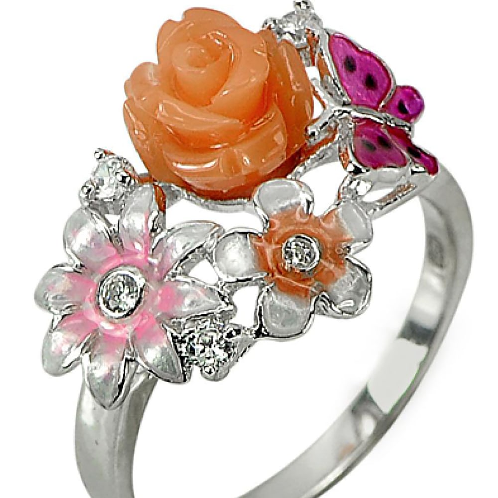 925 Sterling Silver Ring Jewelry with Flower Resin Butterfly Enamel Size7 (1 of 3)