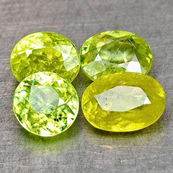 Natural Sphene Intense Yellow Green Titanium Red Spark 2.22 Ct. 4 Pcs Mixed Shape 6.1 x 4.5 Mm (1 of 3)