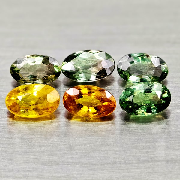 Natural Multi Color Songea Sapphire 2.01 Ct. 6 Pcs Oval Shape Gemstones From Tanzania: Product ID: 806162303 Product Name: Natural Orange Sapphire Weight: 2.01 CT. Size: 5.1 x 3.1 x 2.4 to 4.8 x 3 x 2 MM. Shape: Oval Color: Fancy Color Clarity:VSI - SI1 Luster: Good Gems Origin: Tanzani