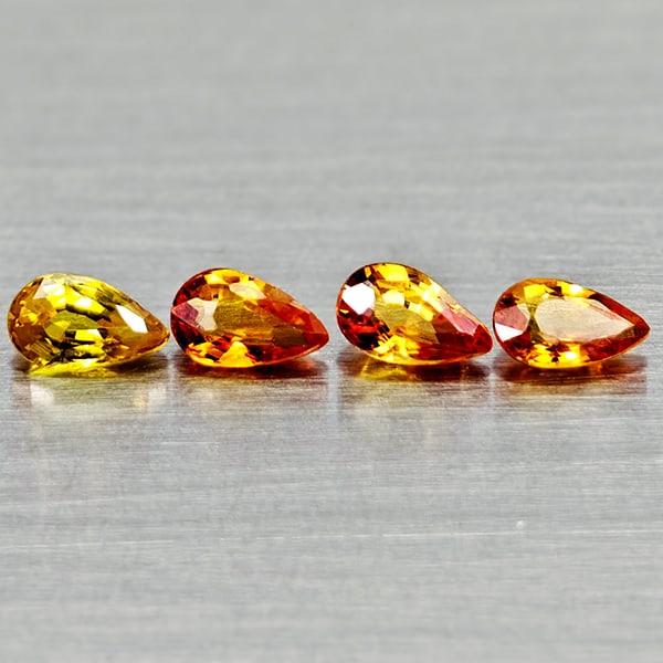 Natural Yellow Orange Songea Sapphire 1.07 Ct. 4 Pcs Pear Shape Gemstones From Tanzania (1 of 3)