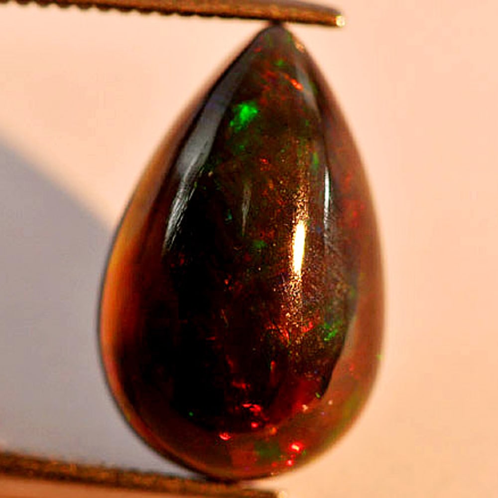 Natural Fire Red Black Opal 2.16 Ct. Pear Cabochon Shape 13.6 x 8.7 Mm Gemstone From Ethiopia (1 of 3)