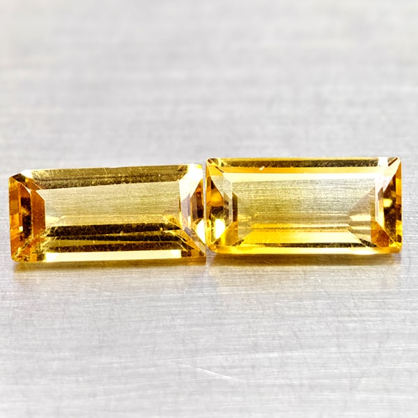 Natural Yellow Citrine 2.63 Ct. 2 Pcs Clean Baguette Shape 10 x 5 Mm Gemstones From Brazil: Product ID: 801815089 Product Name: Natural Citrine Weight: 2.63 CT. Size: 10 x 5 x 3.5 MM. Shape: Baguette Color: Yellow Clarity:VSI Luster: Good Gems Origin: Brazil Treatment: Unheated Crystal Struc