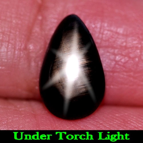 Natural Black Star Sapphire 6 Rays 2.47 Ct. Pear Cabochon Shape 10.5 x 6.5 Mm Gemstone From Thailand (1 of 3)