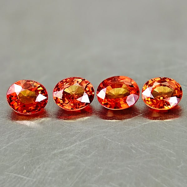 Natural Orange Red Songea Sapphire 2.16 Ct. 4 Pcs. Oval Shape 5.3 x 4.2 Mm Gemstones From Tanzania: Product ID: 806161877 Product Name: Natural Orange Sapphire Weight: 2.16 CT. Size: 5.3 x 4.2 x 2.6 MM. Shape: Oval Color: Orange Red Songea Clarity:VVS Luster: Very Good Gems Origin: Tanzania Treatmen