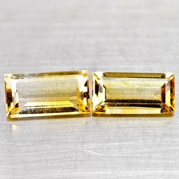 Natural Yellow Citrine 2.68 Ct. 2 Pcs Clean Baguette Shape 10.1 x 5.2 Mm Gemstone From Brazil: Product ID: 801815084 Product Name: Natural Citrine Weight: 2.68 CT. Size: 10.1 x 5.2 x 3.5 MM. Shape: Baguette Color: Yellow Clarity:VSI Luster: Good Gems Origin: Brazil Treatment: Unheated Crystal S