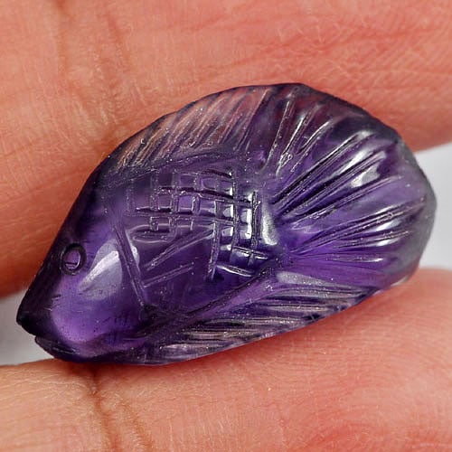 Natural Purple Amethyst 10.01 Ct. Fish Carving 22 x 12.2 Mm. Gemstone Unheated From Brazil (1 of 3)