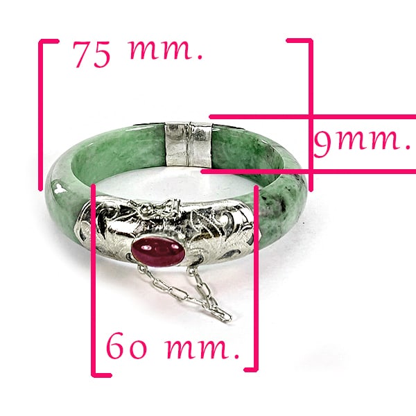 Natural Green Jade Bangle 382.45 Ct. with Silver and Red Ruby Gemstone (1 of 3)