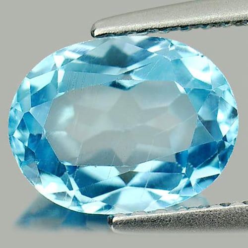 Natural Swiss Blue Topaz 2.33 Ct. Oval Shape 9.1 x 7 Mm. Gemstone From Brazil: Product ID: 807163137 Product Name: Natural Blue Topaz Weight: 2.33 CT. Size: 9.1 x 7 x 4.6 MM. Shape: Oval Color: Swiss Blue Clarity:VSI Luster: Good Gems Origin: Brazil Treatment: Treated Crystal St