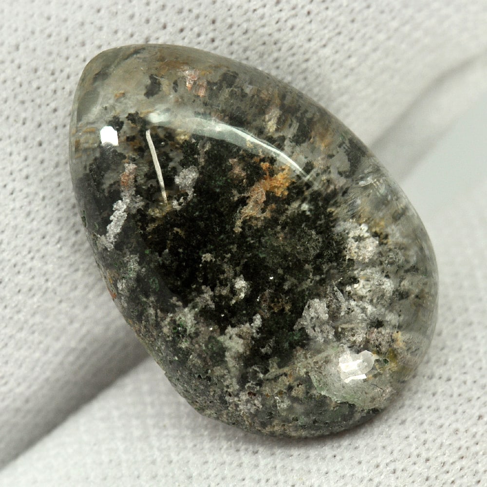 Natural Moss Quartz 14.00 Ct. Pear Cabochon 21 x 13.8 Mm. Unheated Gemstone: Product ID: 805529510 Product Name: Natural Quartz Weight: 14.00 CT. Size: 21 x 13.8 x 7.5 MM. Shape: Pear Cabochon Color: White Clarity:Semi - Transparent Luster: Good Gems Origin: Thailand Treatment