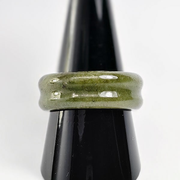 Natural Green Color Jade 25.18 Ct. Round Cabochon Ring Size 9 Unheated Gemstone From Thailand (1 of 3)