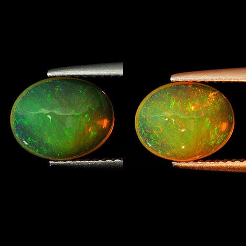 Natural Multi Color Opal 1.84 Ct. Oval Cabochon Shape 9.9 x 8 Mm. Unheated Gemstone: Product ID: 818727048 Product Name: Natural Opal Weight: 1.84 CT. Size: 9.9 x 8 x 5 MM. Shape: Oval Cabochon Color: Multi-Color Clarity:Semi - Transparent Luster: Iridescent Gems Origin: Ethiopia Trea