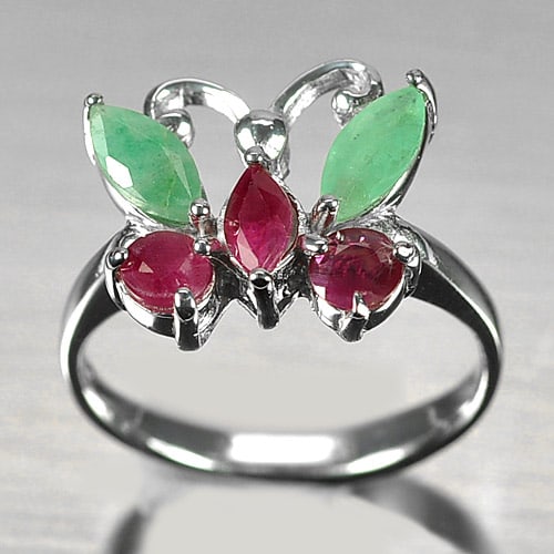 Natural Ruby and Emerald 925 Sterling Silver Ring Jewelry 4.29 G. Size 7.5 (1 of 3)