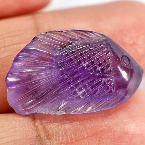 Natural Purple Amethyst 16.95 Ct. Fish Carving 25 x 14.6 Mm. Gemstone Unheated From Brazil (1 of 3)