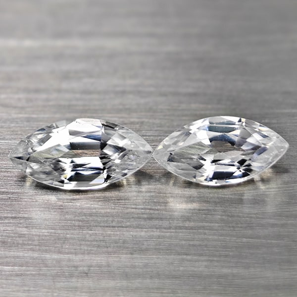 Natural White Zircon 1.82 Ct. 2 Pcs. Marquise Shape 8.7 x 4.2 Mm Gemstones From Cambodia: Product ID: 807742948 Product Name: Natural Zircon Weight: 1.82 CT. Size: 8.7 x 4.2 x 2.8 MM. Shape: Marquise Color: White Clarity:VSI Luster: Good Gems Origin: Cambodia Treatment: Heated Crystal Stru