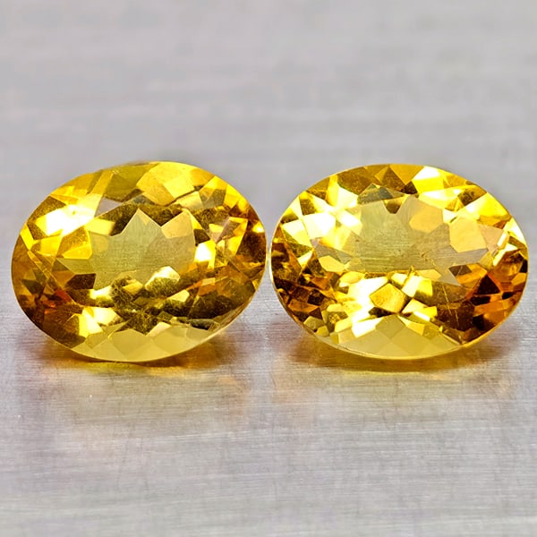 Natural Yellow Citrine 3.31 Ct. 2 Pcs Clean Oval Shape 9 x 6.9 Mm. Gemstones From Brazil: Product ID: 801815110 Product Name: Natural Citrine Weight: 3.31 CT. Size: 9 x 6.9 x 4.6 MM. Shape: Oval Color: Yellow Clarity:IF Luster: Good Gems Origin: Brazil Treatment: Unheated Crystal Structure