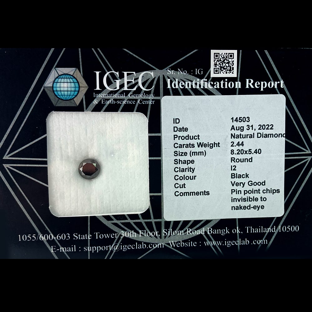 Natural Black Diamond 2.44 Ct. Round Brilliant Cut 8.20 x 5.40 Mm. From Belgium (1 of 3)