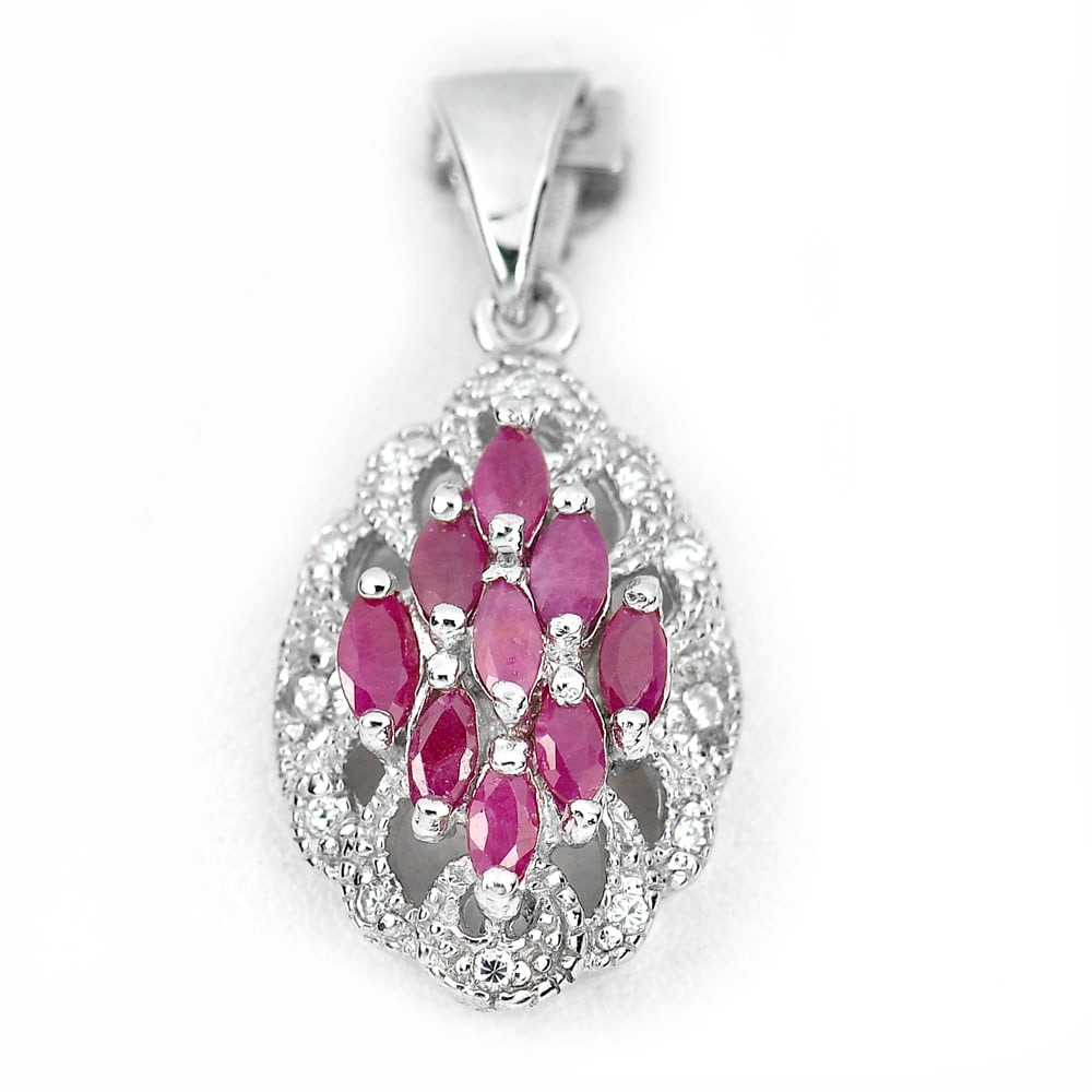 925 Sterling Silver Pendant Jewelry 5.71 G. with Natural Gemstone Purplish Pink Ruby (1 of 3)
