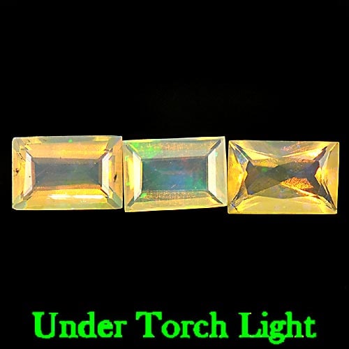 Natural Multi Color Play Of Colour Opal 1.13 Ct. 3 Pcs Baguette Shape 6.2 x 4.1 Mm Gemstone From: Product ID: 818725405 Product Name: Natural Opal Weight: 1.13 CT. Size: 6.2 x 4.1 x 3 MM. Shape: Baguette Color: Multi Color Clarity:Semi - Transparent Luster: Iridescent Gems Origin: Ethiopia Treatme