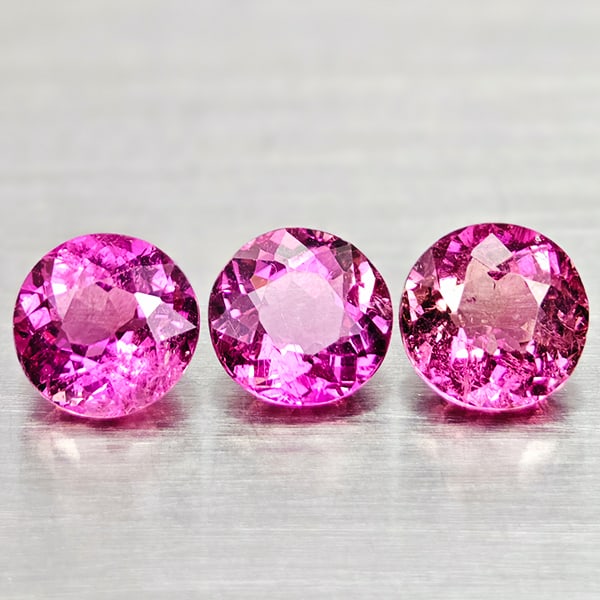 Natural Pink Tourmaline 1.72 Ct. 3 Pcs. Round Shape 5.2 Mm.Unheated Gemstones From Nigeria: Product ID: 807250722 Product Name: Natural Tourmaline Weight: 1.72 CT. Size: 5.2 x 5.2 x 3.5 MM. Shape: Round Color: Party Color Pink Clarity:VSI Luster: Good Gems Origin: Nigeria Treatment: Unheated
