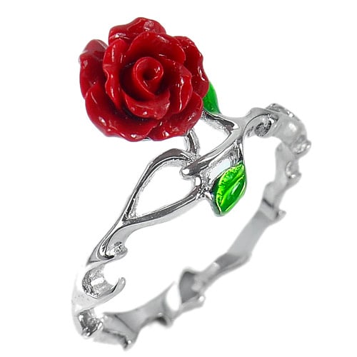 2.49 Grams Nice Rose Red Resin Desing Real 925 Sterling Silver Ring Size 8 (1 of 3)