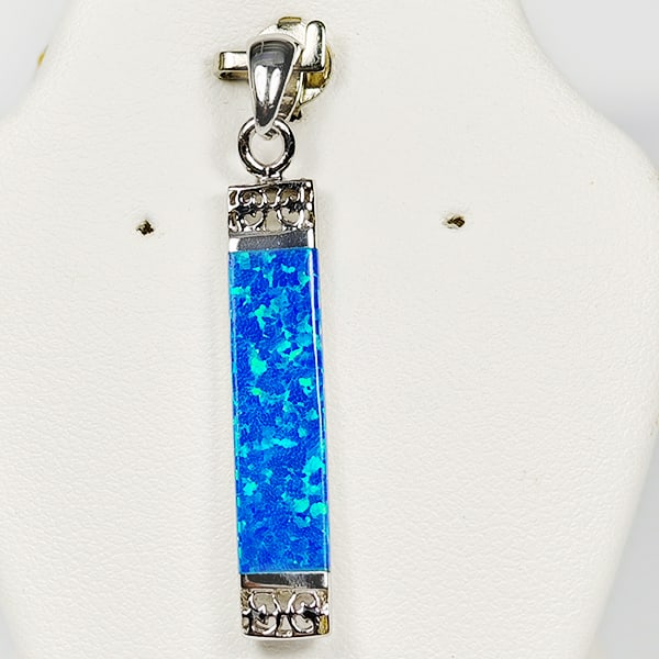 2.62 Grams Real 925 Sterling Silver Multi Color Blue Created Opal Pendant (1 of 3)