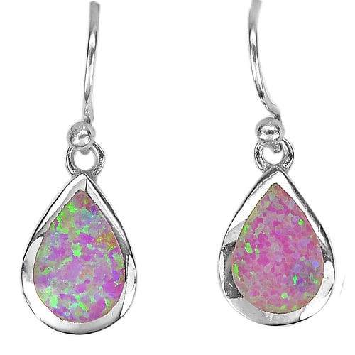 925 Sterling Silver Earrings Jewelry with Created Multi Color Pink Opal 4.61 G. (1 of 3)