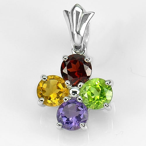 Natural Amethyst Garnet Citrine Peridot 925 Sterling Silver Pendant 2.62 Grams (1 of 3)