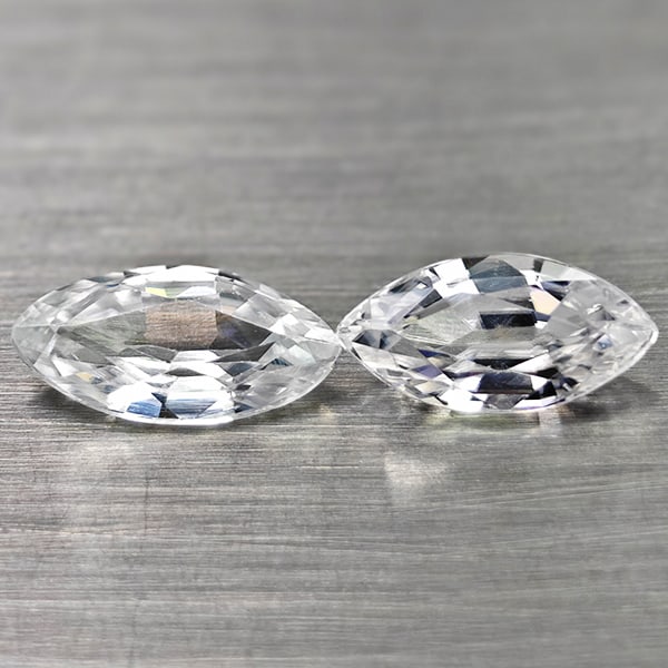 Natural White Zircon 1.68 Ct. 2 Pcs. Marquise Shape 8.1 x 4.1 Mm Gemstones From Cambodia: Product ID: 807742970 Product Name: Natural Zircon Weight: 1.68 CT. Size: 8.1 x 4.1 x 2.5 MM. Shape: Marquise Color: White Clarity:VSI Luster: Good Gems Origin: Cambodia Treatment: Heated Crystal Stru