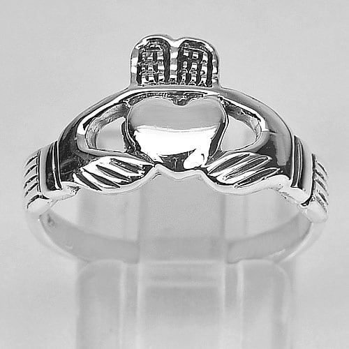 3.87 Grams Nice New Design Real 925 Sterling Silver Claddagh Ring Size 9 (1 of 3)