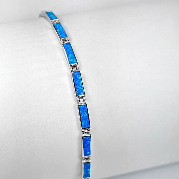 925 Sterling Silver Bracelet Jewelry with Multi Color Blue Opal Length 7.2 Inch. (1 of 3)