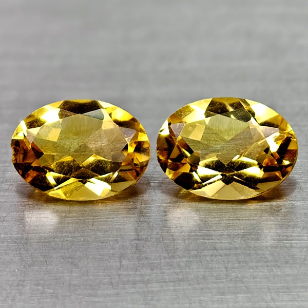 Natural Yellow Citrine 2.11 Ct. 2 Pcs Clean Oval Shape 8.1 x 6 Mm. Gemstones From Brazil: Product ID: 801815100 Product Name: Natural Citrine Weight: 2.11 CT. Size: 8.1 x 6 x 3.8 MM. Shape: Oval Color: Yellow Clarity:IF Luster: Good Gems Origin: Brazil Treatment: Unheated Crystal Structure
